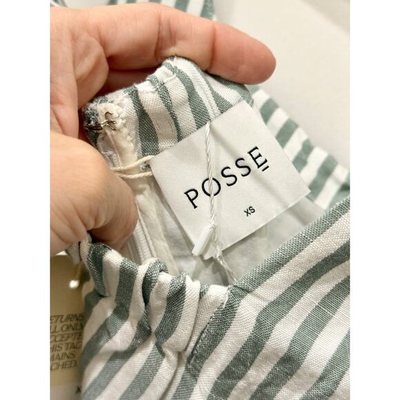 NWT Posse Diana Sleeveless Square Neck Linen Mini Dress Seagrass Stripe Women XS - Picture 7 of 8